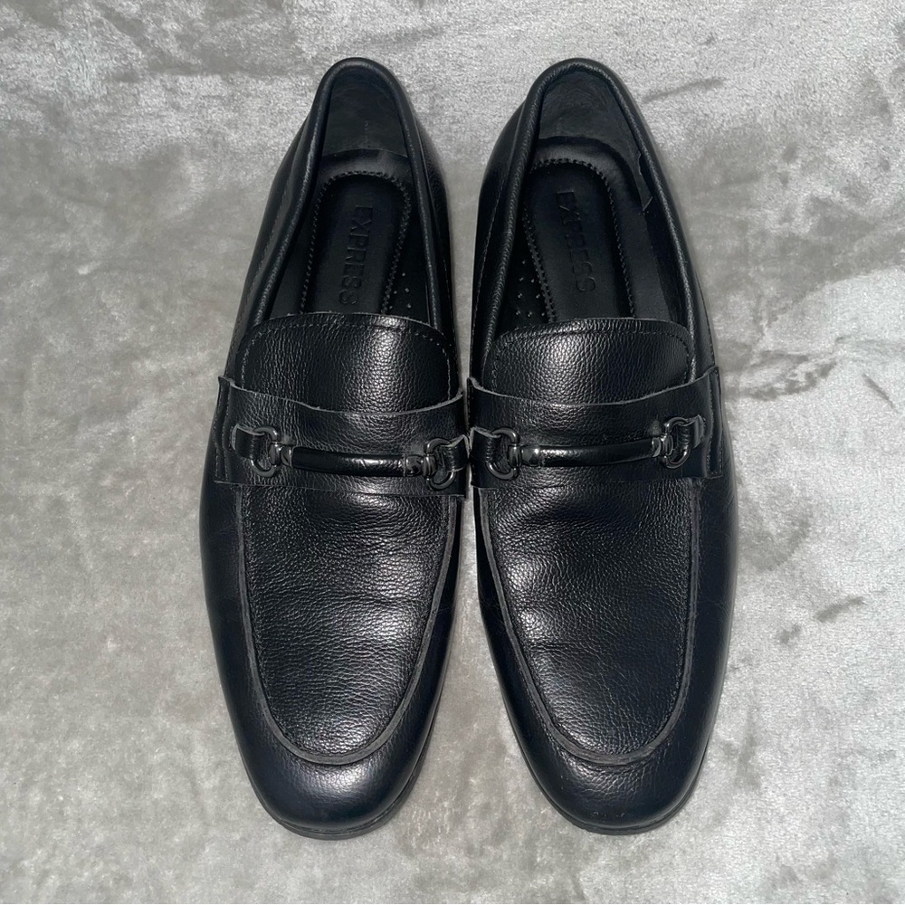 Express Men’s Black Leather Bit Loafers Slip On Driving Moccasin Shoes Size 10
